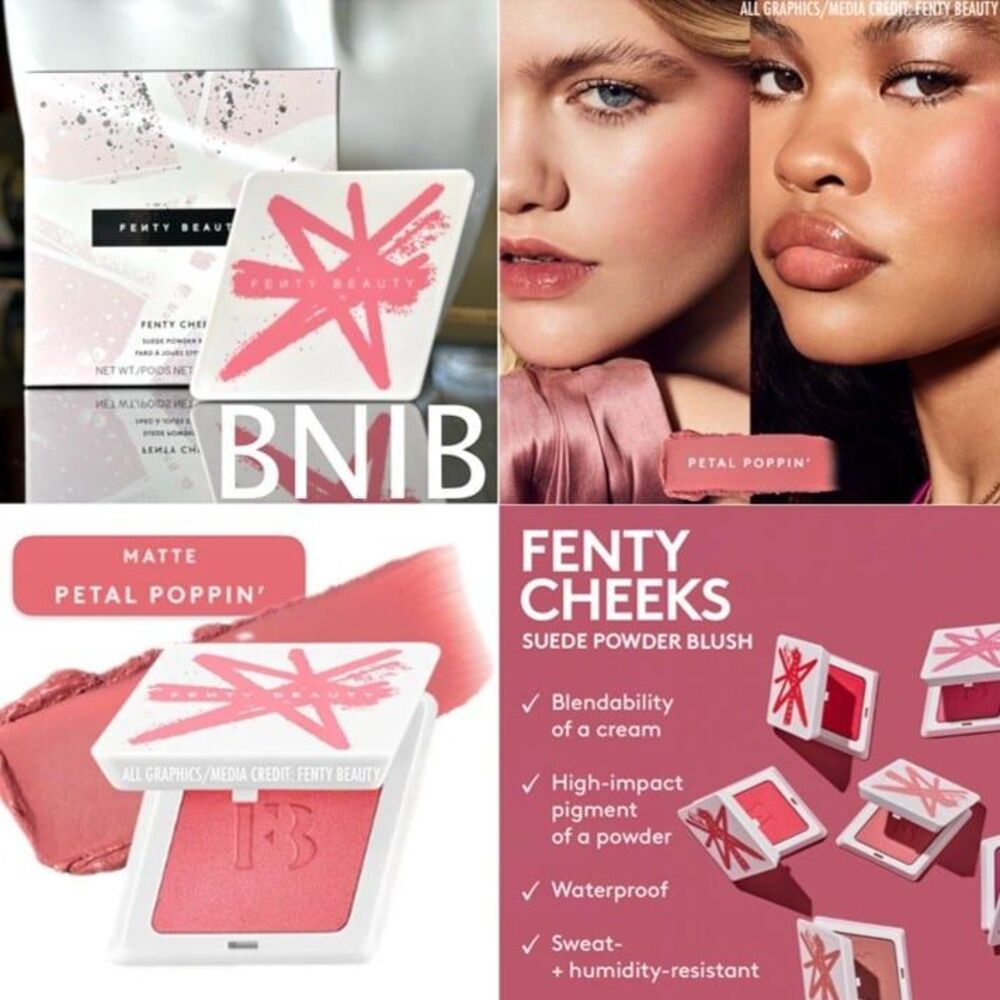 BNIB FENTY Cheeks Suede Waterproof Powder Blush Petal Poppin Baby Pink Matte